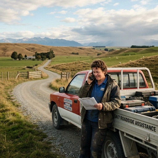 Person making a phone call to a mobile mechanic near Meremere with rural landscape in background