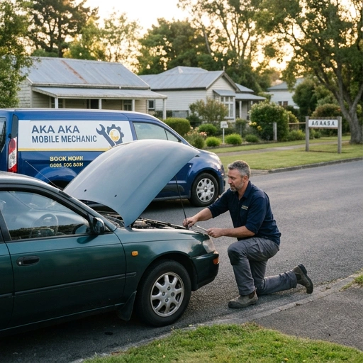 Mobile mechanic booking service for Aka Aka farm ute maintenance with phone number visible