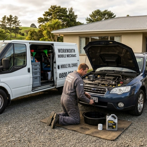 Mobile mechanic performing an oil change on a car engine in Warkworth