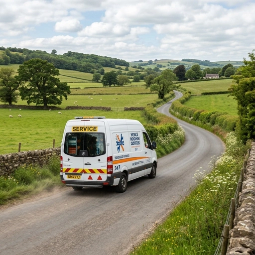 Mobile mechanic service van driving on a rural road near Parakai