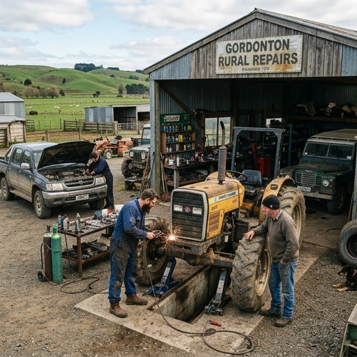 Close-up of mechanic checking brakes on a vehicle in rural Gordonton