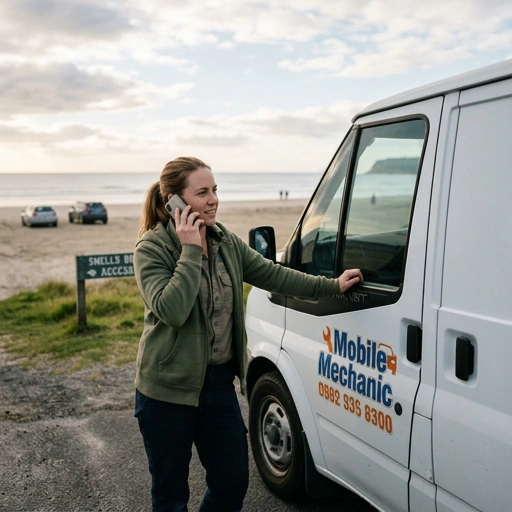 Person making a phone call to book a mobile mechanic service in Snells Beach