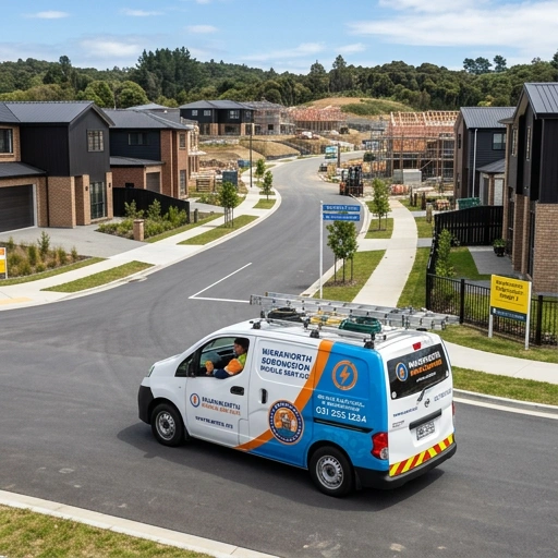 Mobile mechanic van parked in front of a new home in Warkworth subdivision
